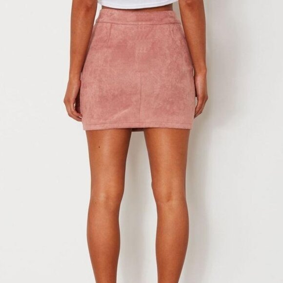 Mini Skirt High-Waist Small Faux Suede Bodycon Sexy Lace-Up Criss Cross Split - Picture 5 of 14